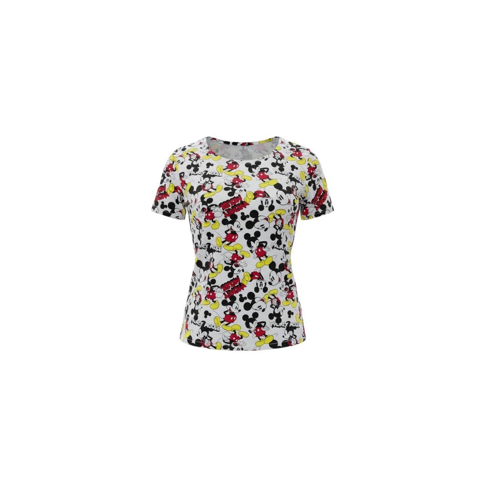 Disney Mickey Mouse T-Shirt Womens Medium White All Over Print Crew Neck Tee